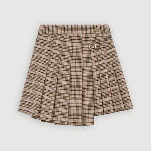 Maje Pleated Plaid Kilt-Style Skirt / Size 36 / Color Beige
